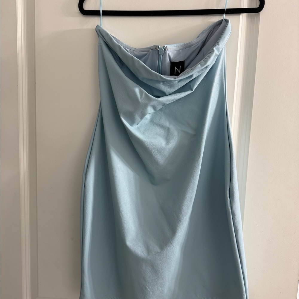 Naked Wardrobe Soft Blue Cowl Neck Dress